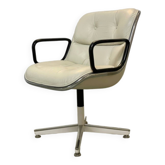 Charles Pollock office armchair in white leather
