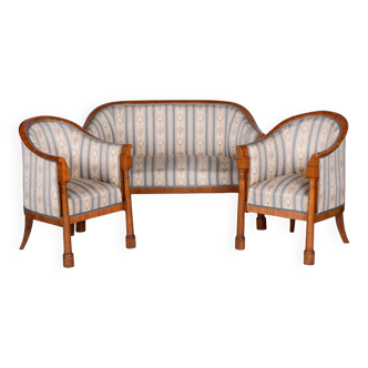 Restored Biedermeier Birch Seating Set, Revived Polish, Vienna, Austria, 1830s