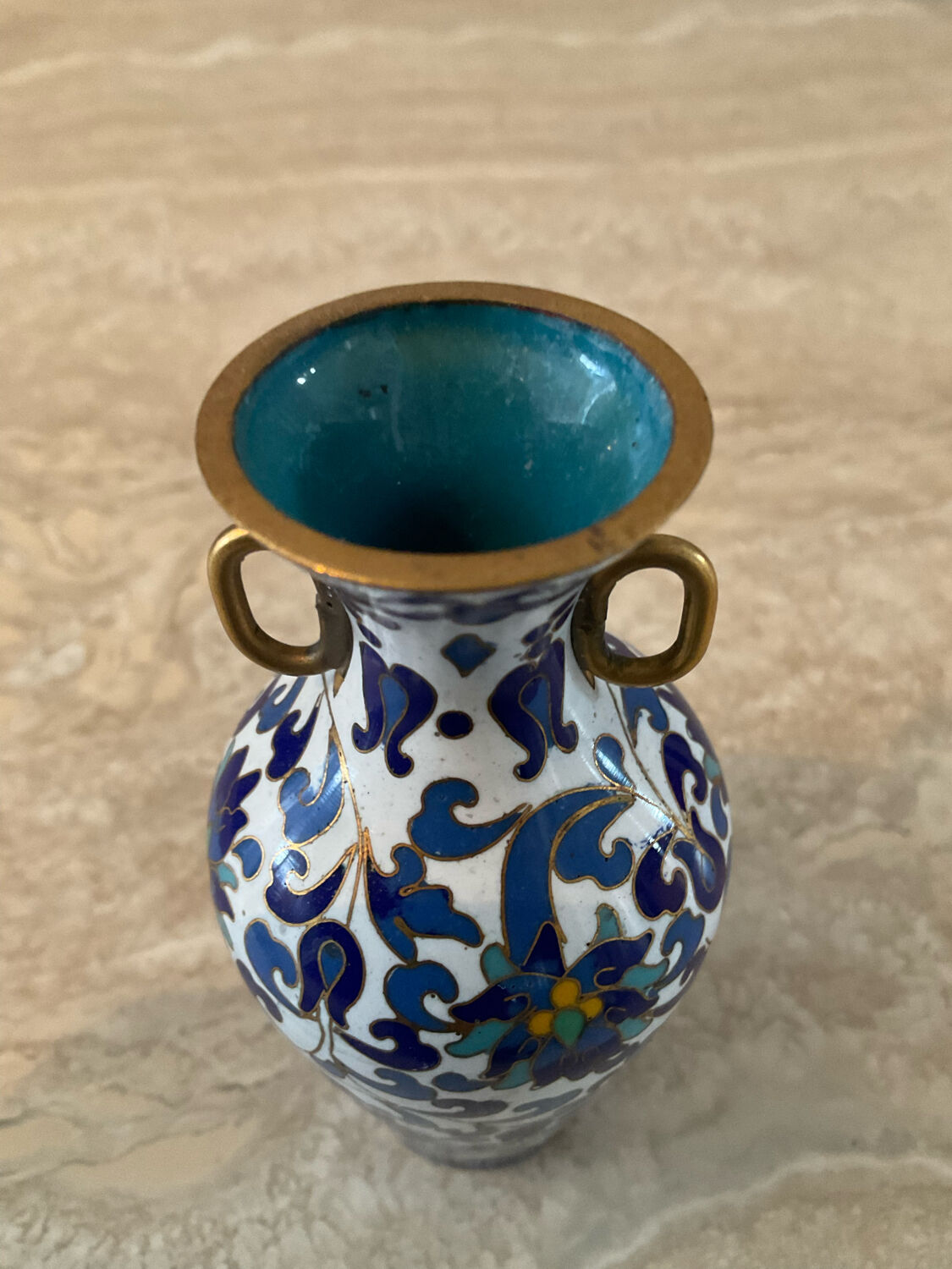 Miniature vase in brass and cloisonné enamel