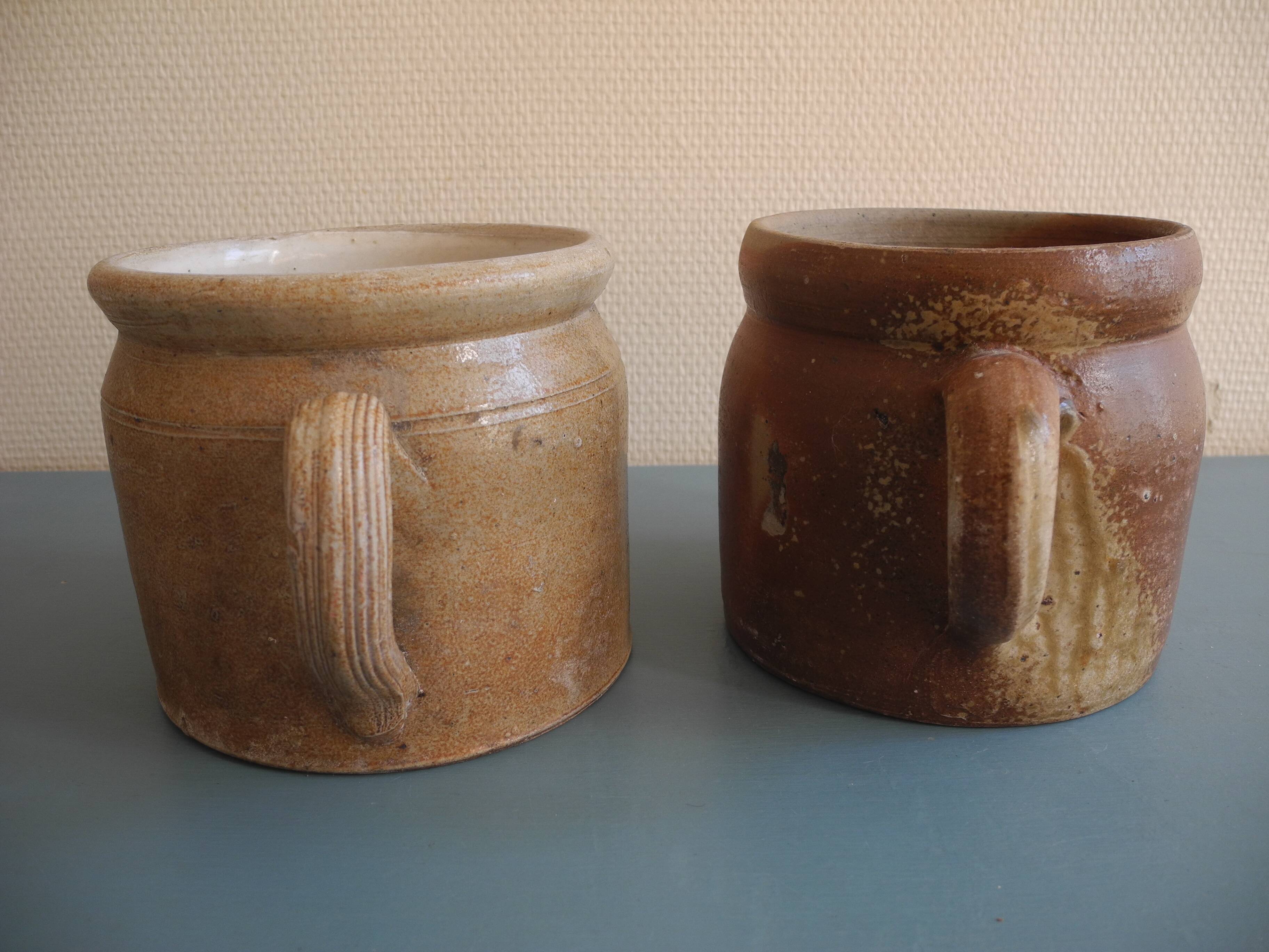 lot of 2 old rustic decorative stoneware pots