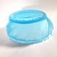 Old oval coupe basket in moulded blue glass, frosted acid, 1900.