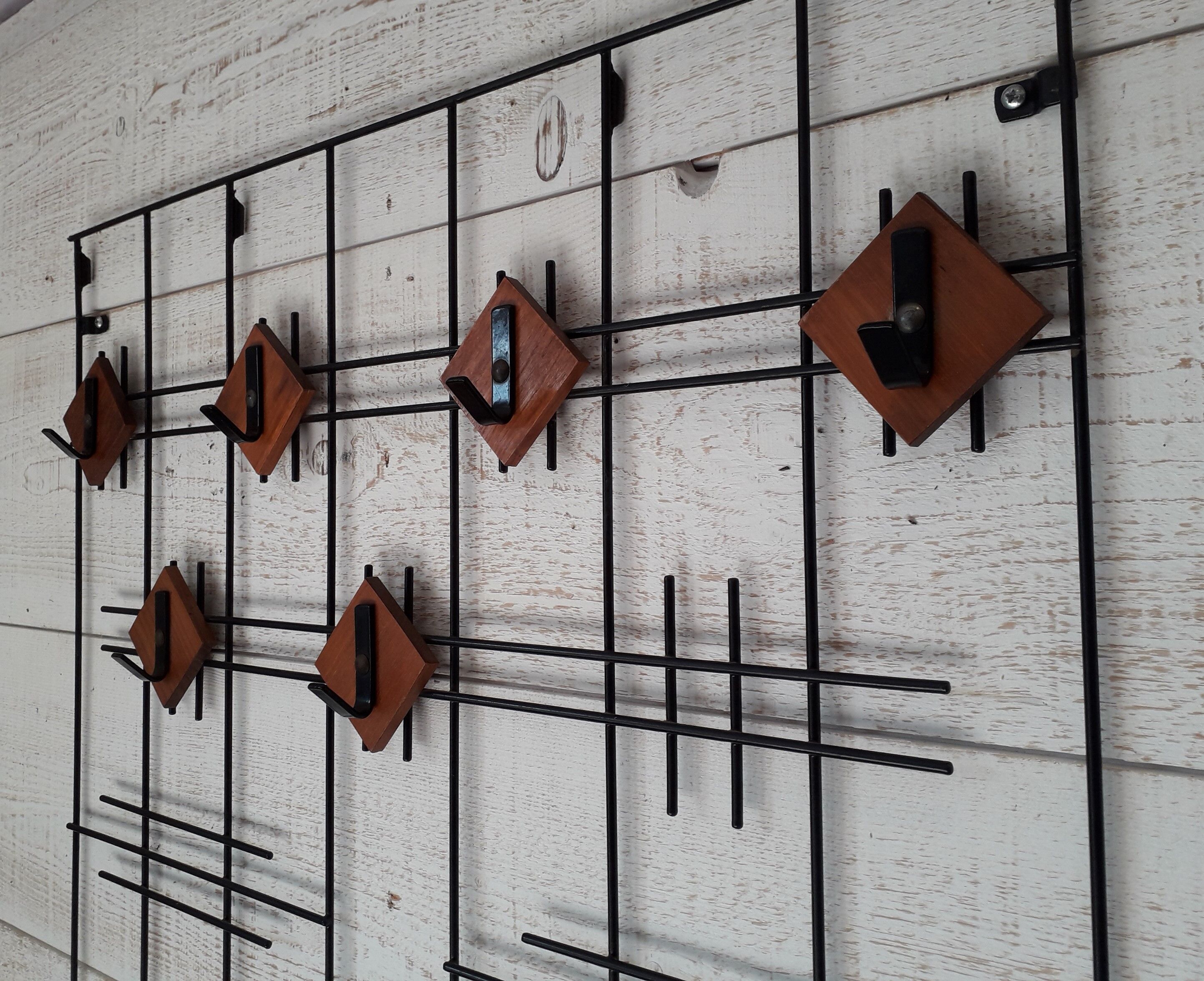 Coat rack and hat in metal and vintage teak