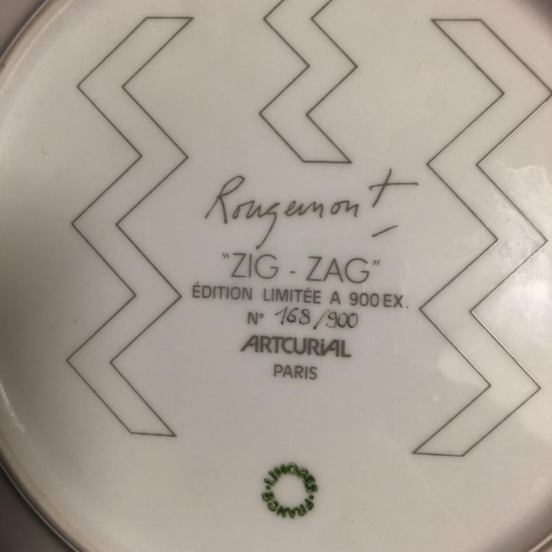 Plate Zig-zag Guy de Rougemont edition Artcurial Paris porcelain signed 900 ex
