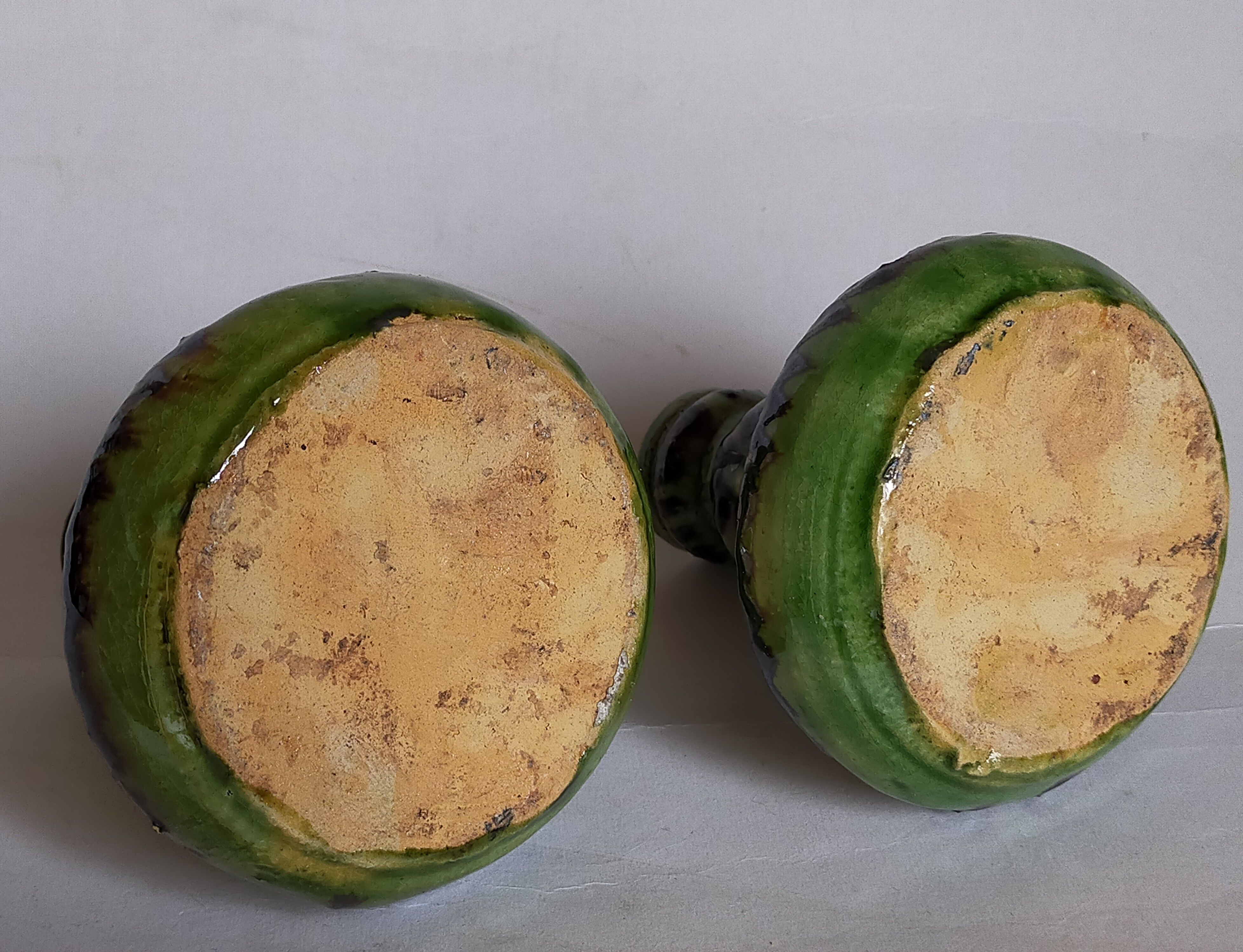 Duo of vintage potter's ceramic candle holders Regional Folk Art