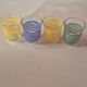 set of 4 vintage liqueur glasses in yellow, green, and blue