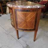 Commode demi lune en marqueterie 2 tiroirs plateau marbre fin du xix ème siecle