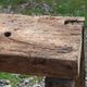 Old solid wood workbench – character console, thick top – 165 cm