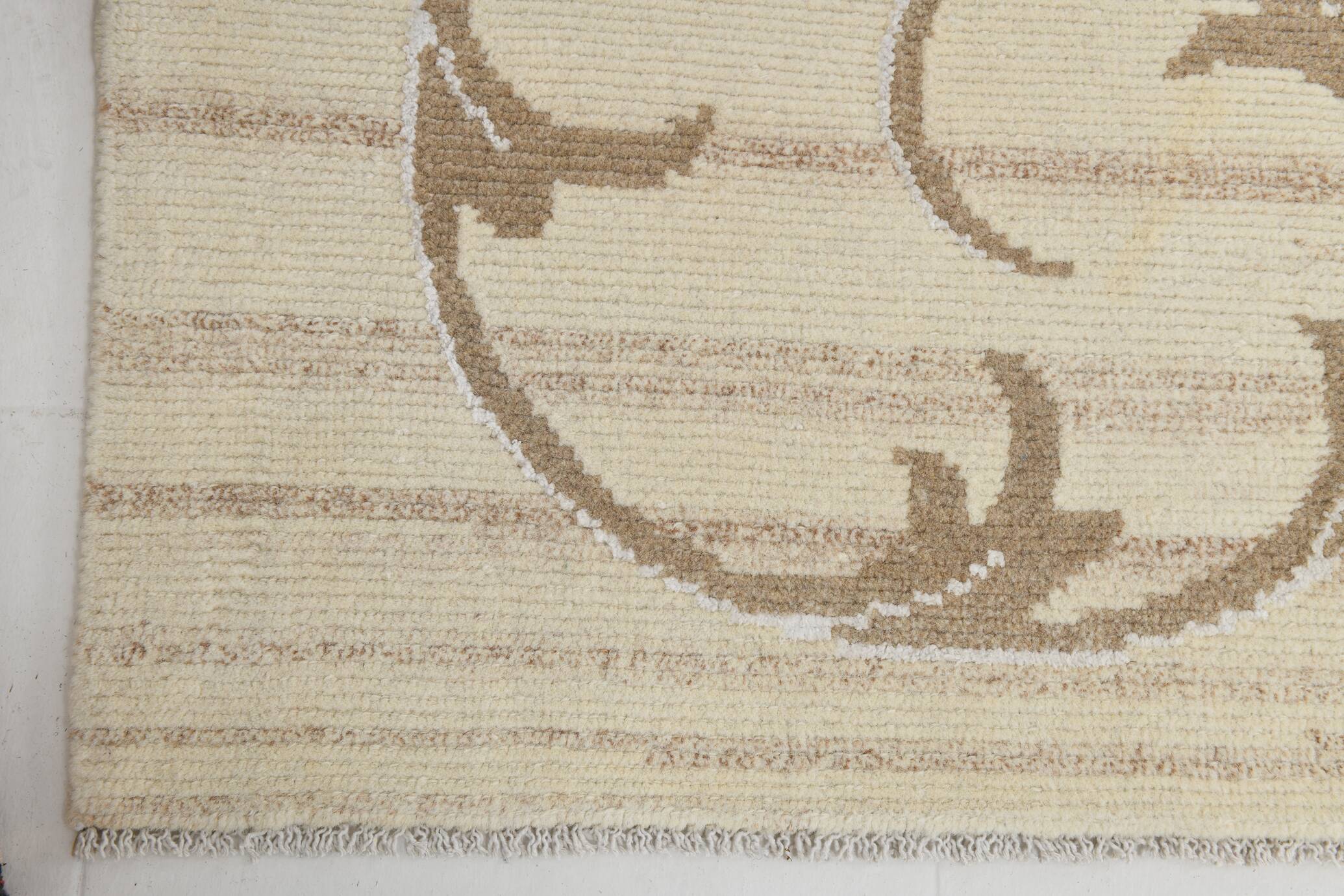 Turkish Cream & Brown Modern Vintage Rug, 179x273Cm