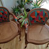 Pair of two wax back and cannage seat