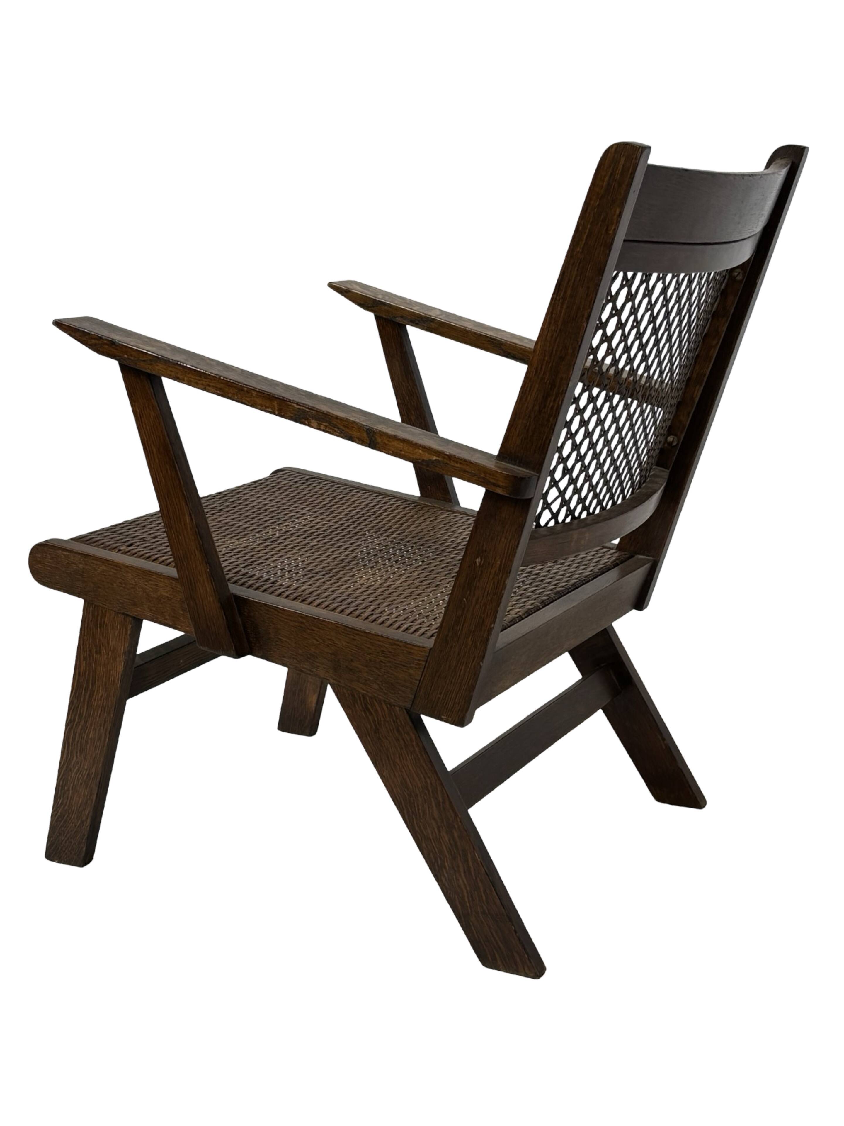 Art Deco oak armchair with webbing 1950s minimalist