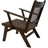 Art Deco oak armchair with webbing 1950s minimalist