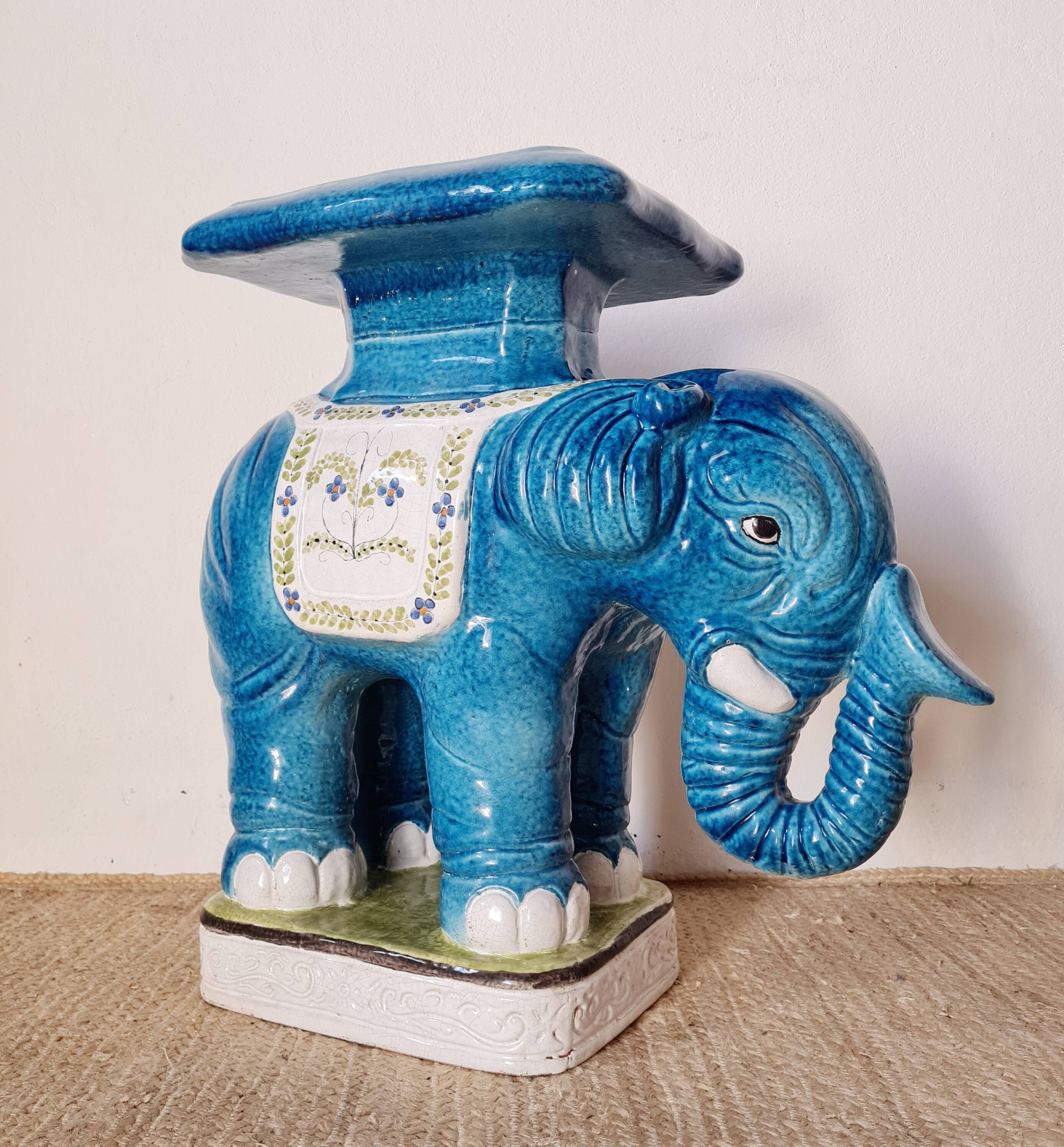 Vintage 1970s ceramic elephant plant stand side table