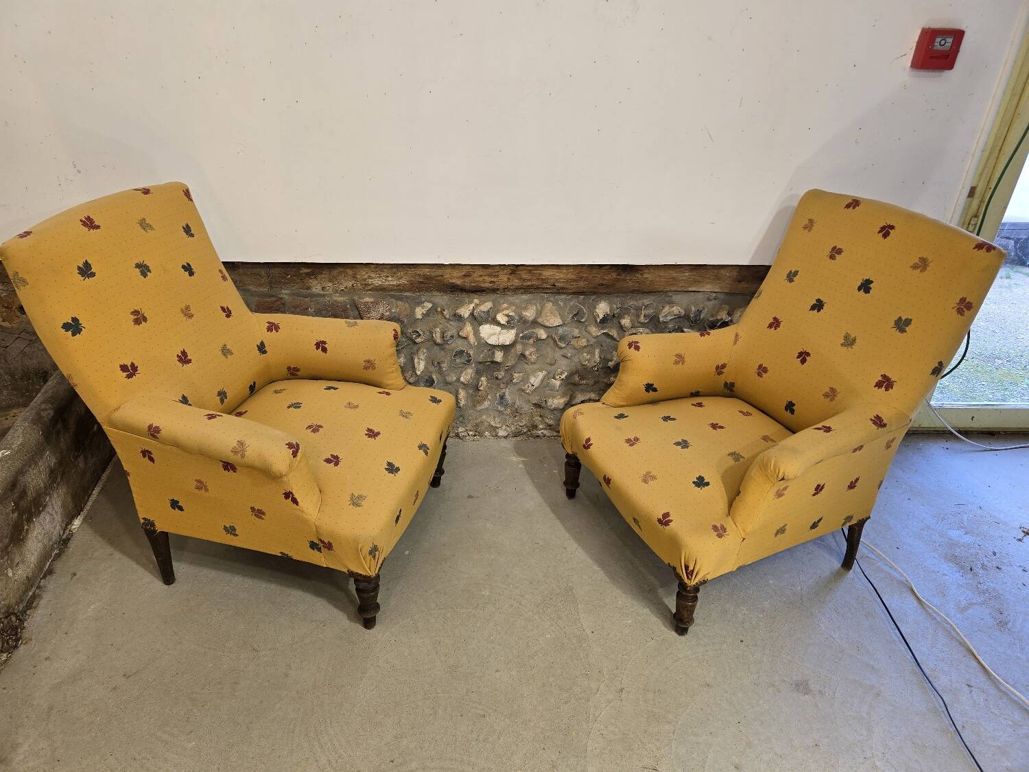 Pair of light mustard yellow English armchairs