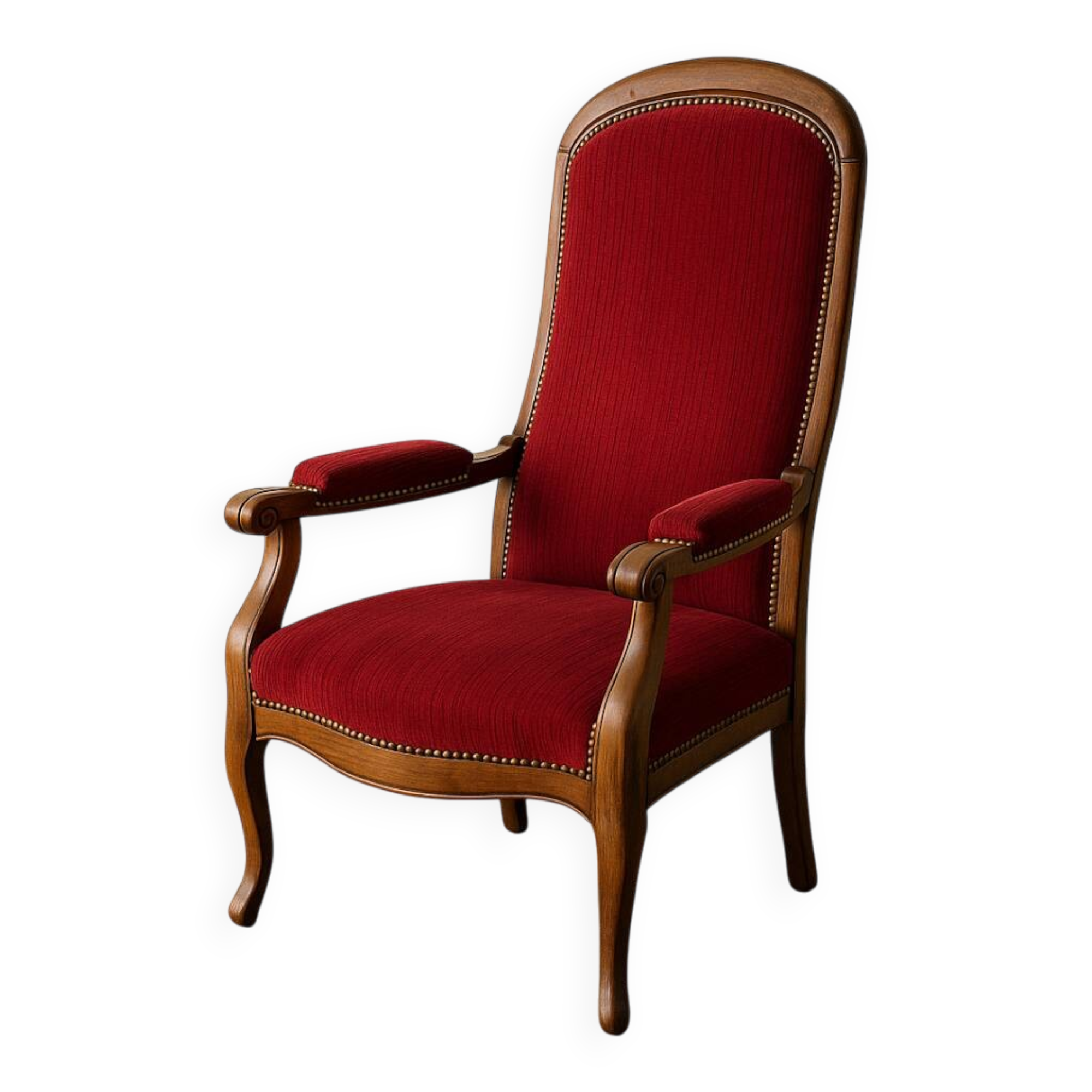 Antique Voltaire-style armchair – red velvet & solid wood