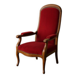 Antique Voltaire-style armchair – red velvet & solid wood
