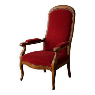 Antique Voltaire-style armchair – red velvet & solid wood