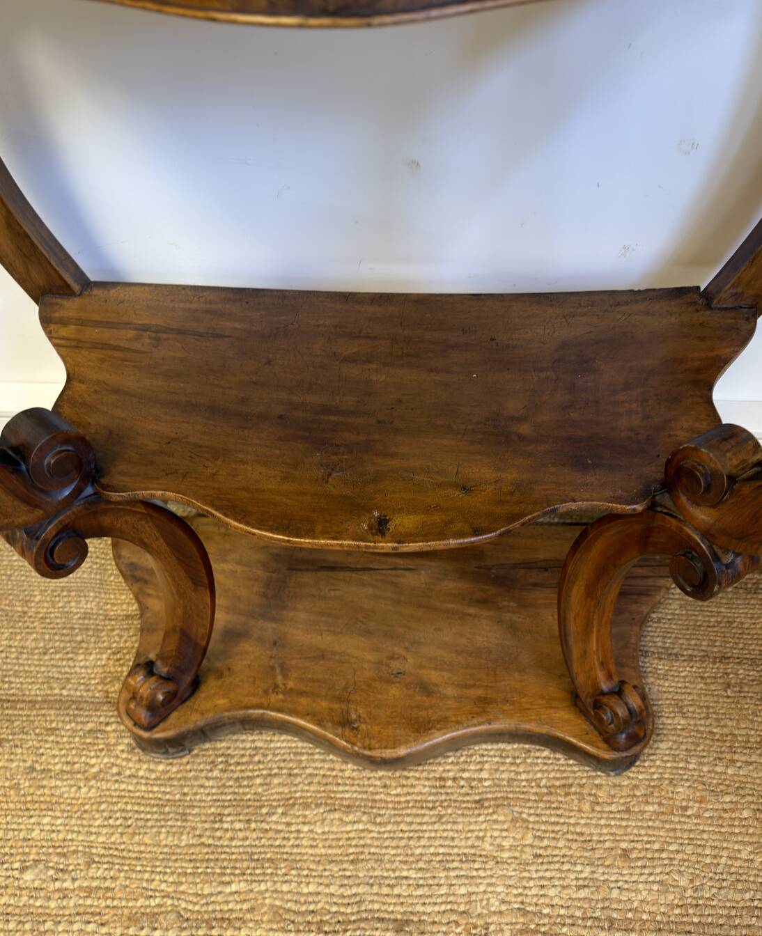 Napoleon III console in walnut and white marble