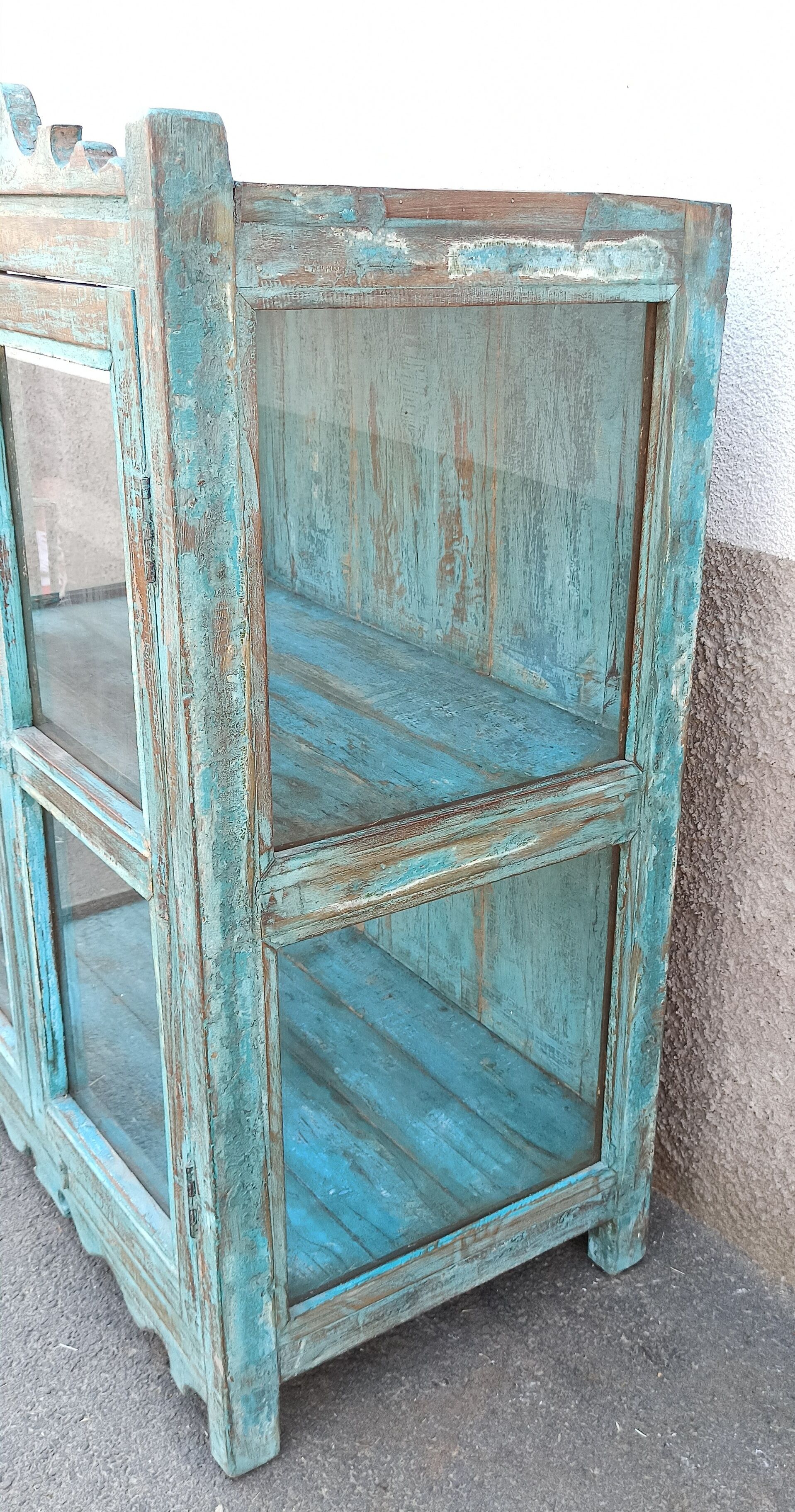 Blue wooden showcase