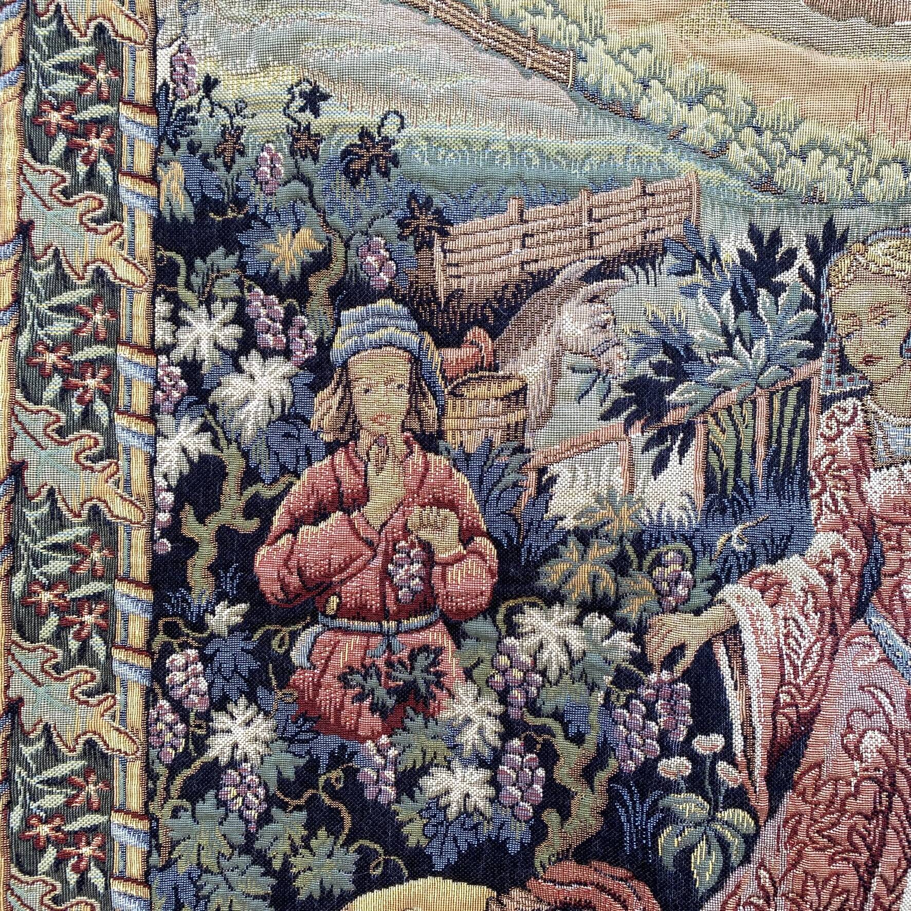 Large Tapestry of Halluin "The Grape Harvest at the Castle", Halluin Stitch