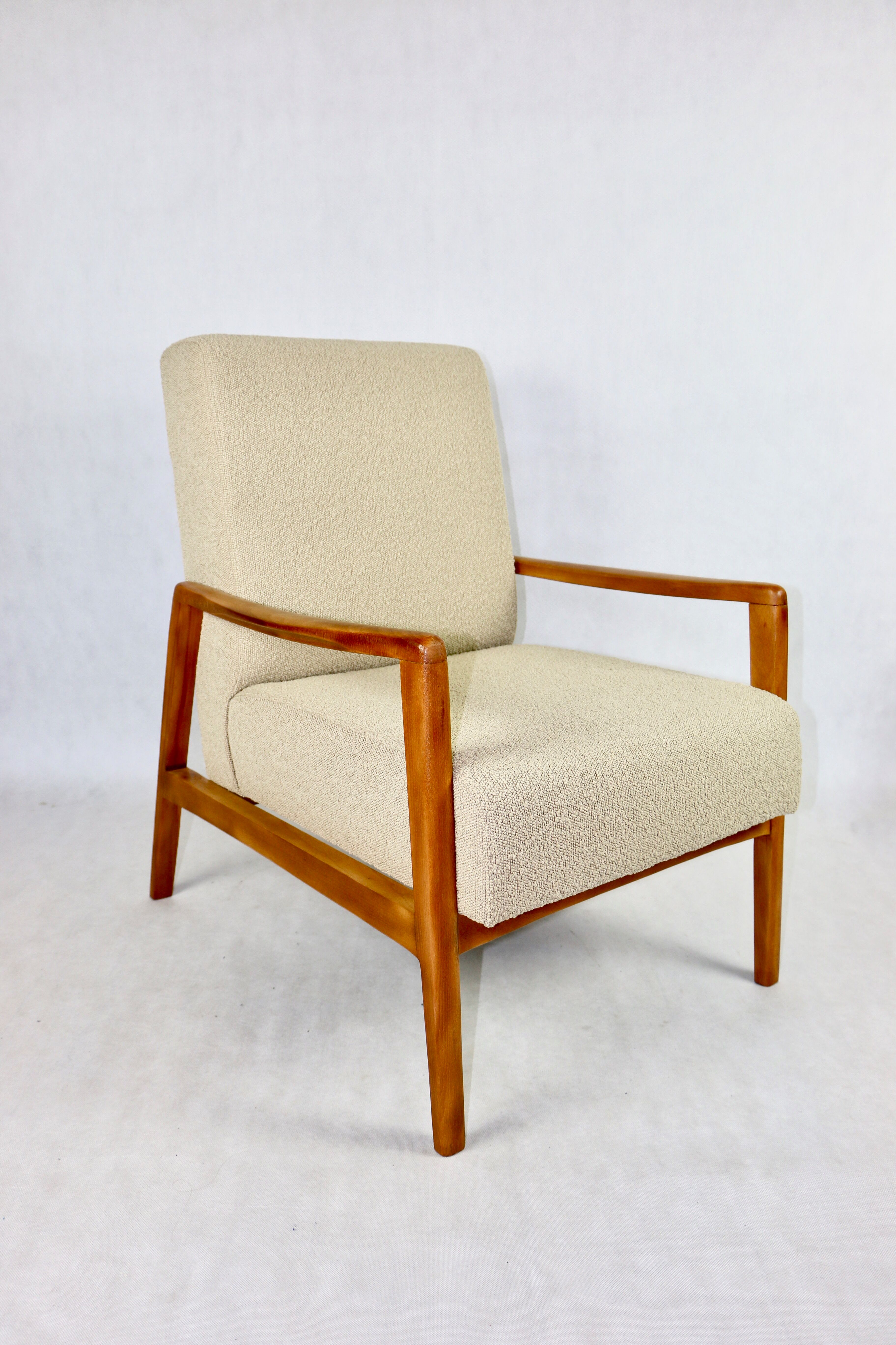 Set of vintage beige boucle sofa and armchair, 1970s