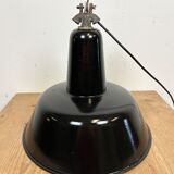 Industrial Black Enamel Factory Lamp with Cast Iron Top, 1950s