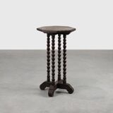 French octagonal Rustic Baroque Oak Side Table, circa 1850