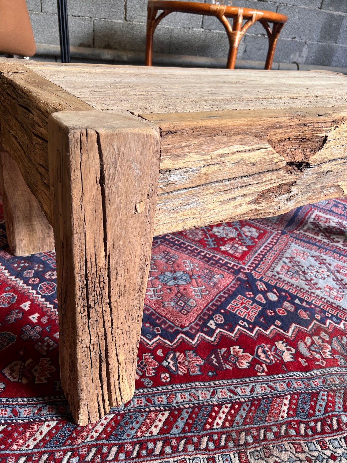 Artisanal vintage coffee table in solid wood