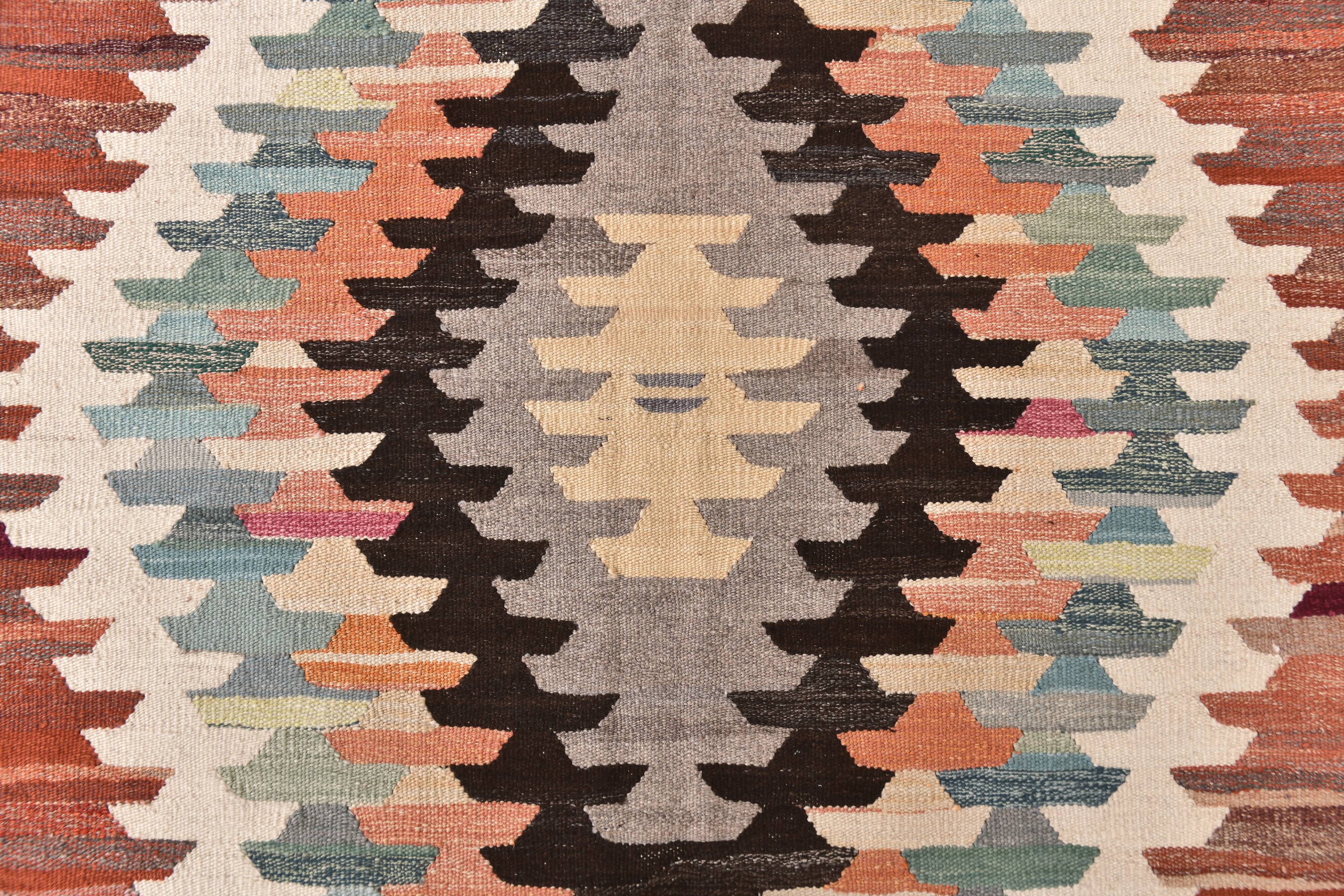 Large Woll Kilim Rug, Red Vintage Turkish kilim carpet 260x360 cm