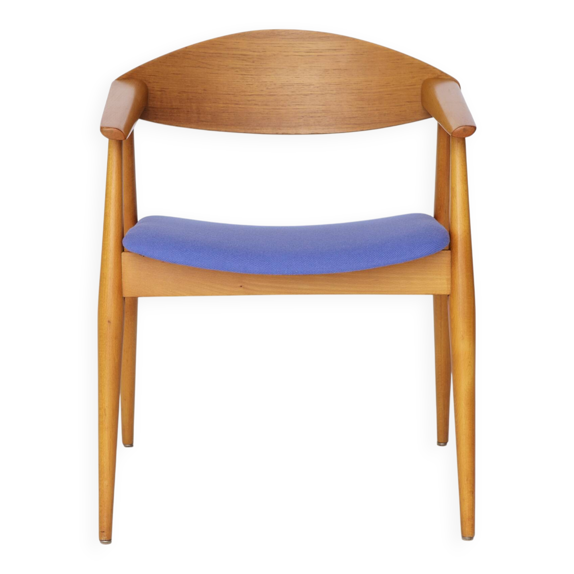 Vintage Armchair, 1960s German Design – Beech & Teak, Blue Upholstery