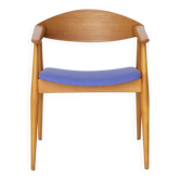 Vintage Armchair, 1960s German Design – Beech & Teak, Blue Upholstery