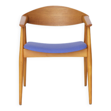 Vintage Armchair, 1960s German Design – Beech & Teak, Blue Upholstery