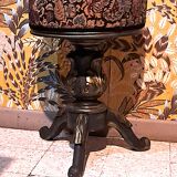 Victorian Piano Stool, Patinated Wood, Upholstered Fabric, 19th Century, France
