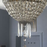 Lustre montgolfière en cristal et bronze XIXe