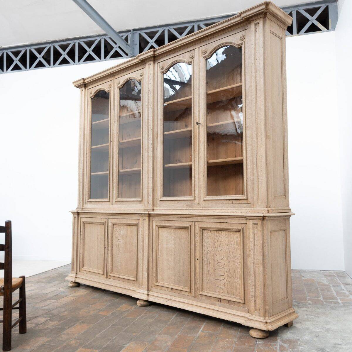 Large glass-fronted oak library – 19th century