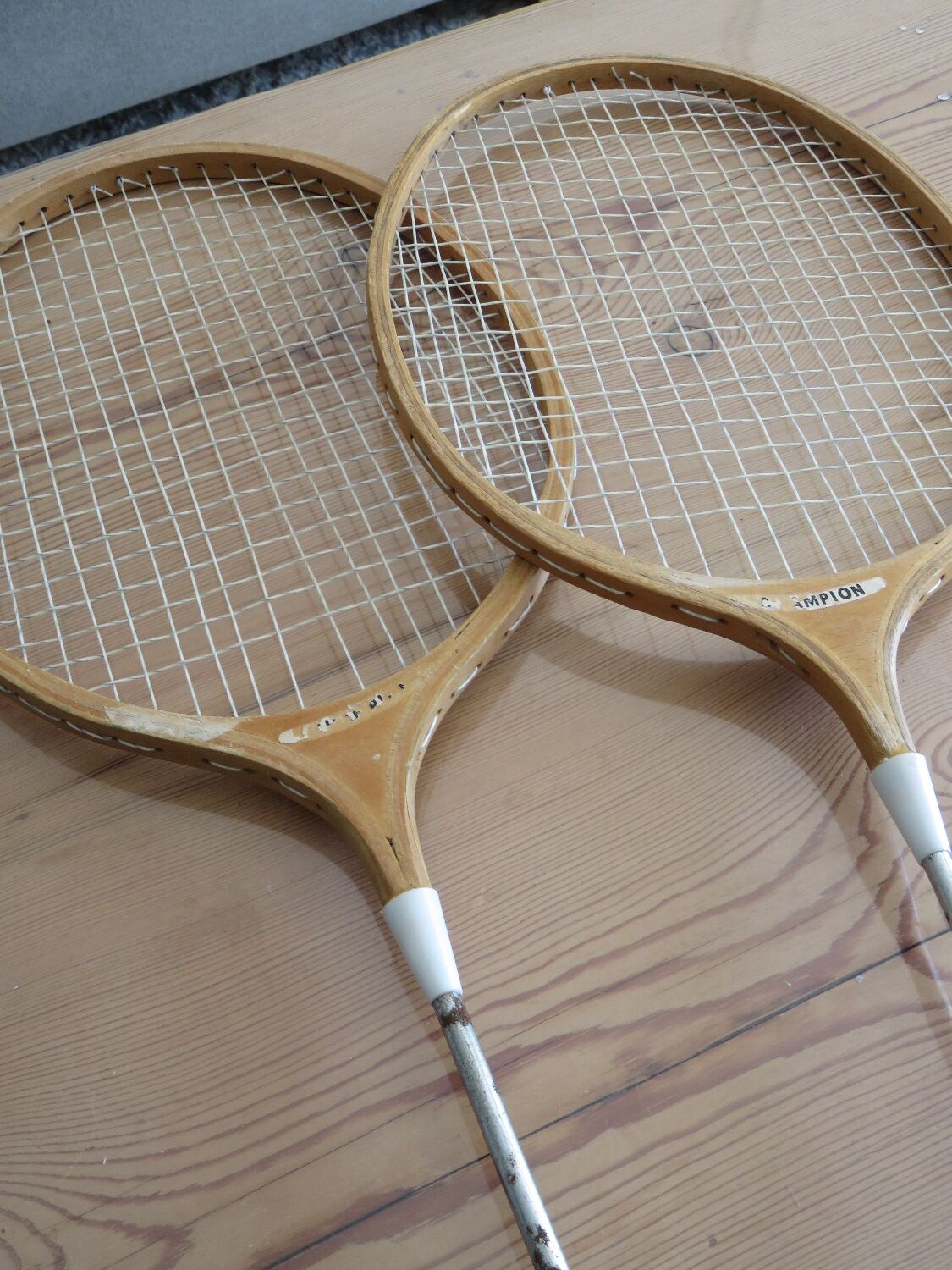 Pair of old badminton rackets