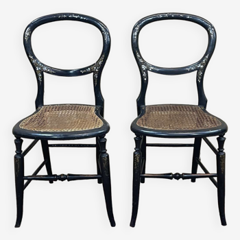 Pair of chairs Napoleon III XIXth in norci wood and mother-of-pearl inlay