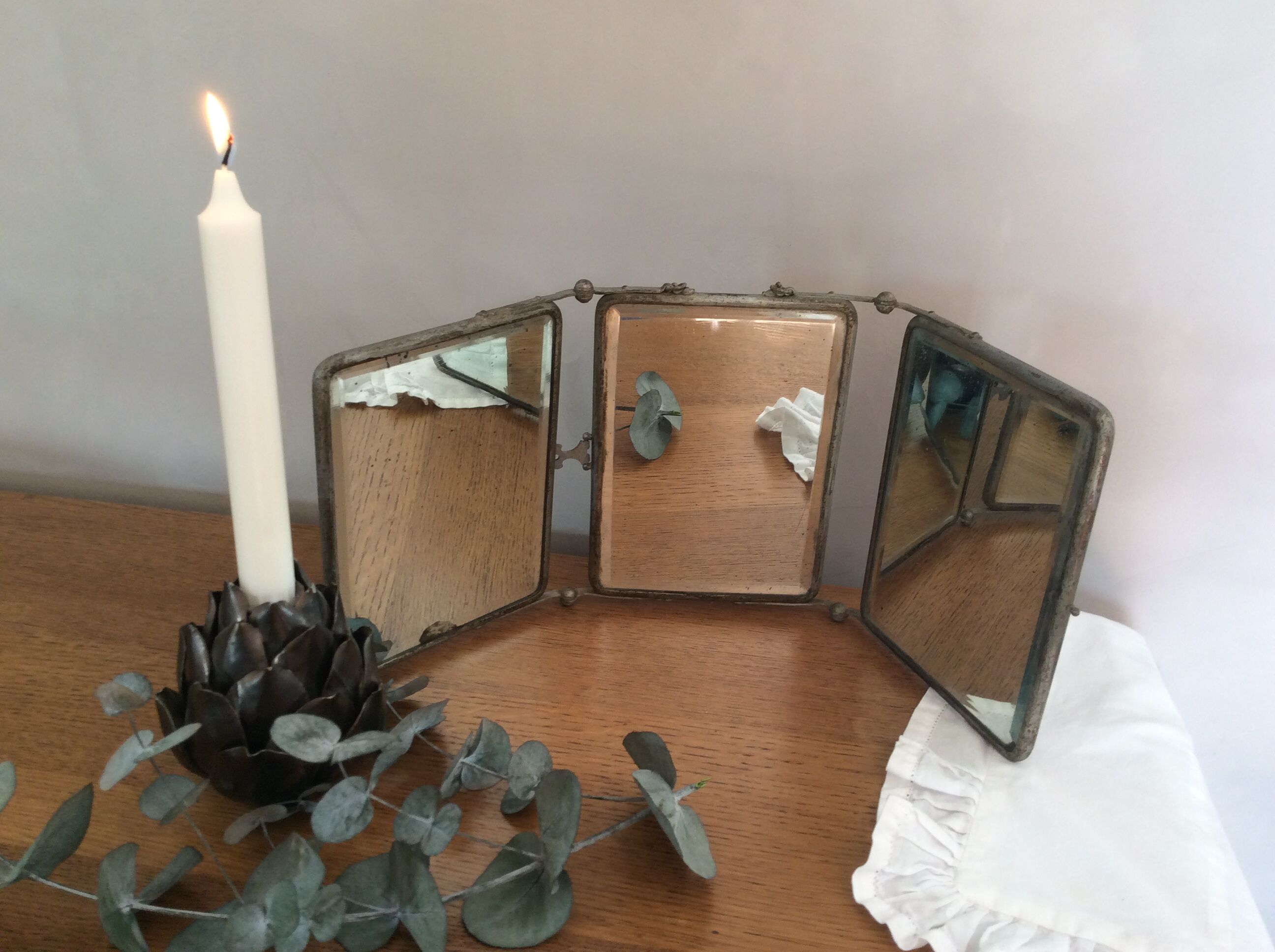 Old triptych barber mirror