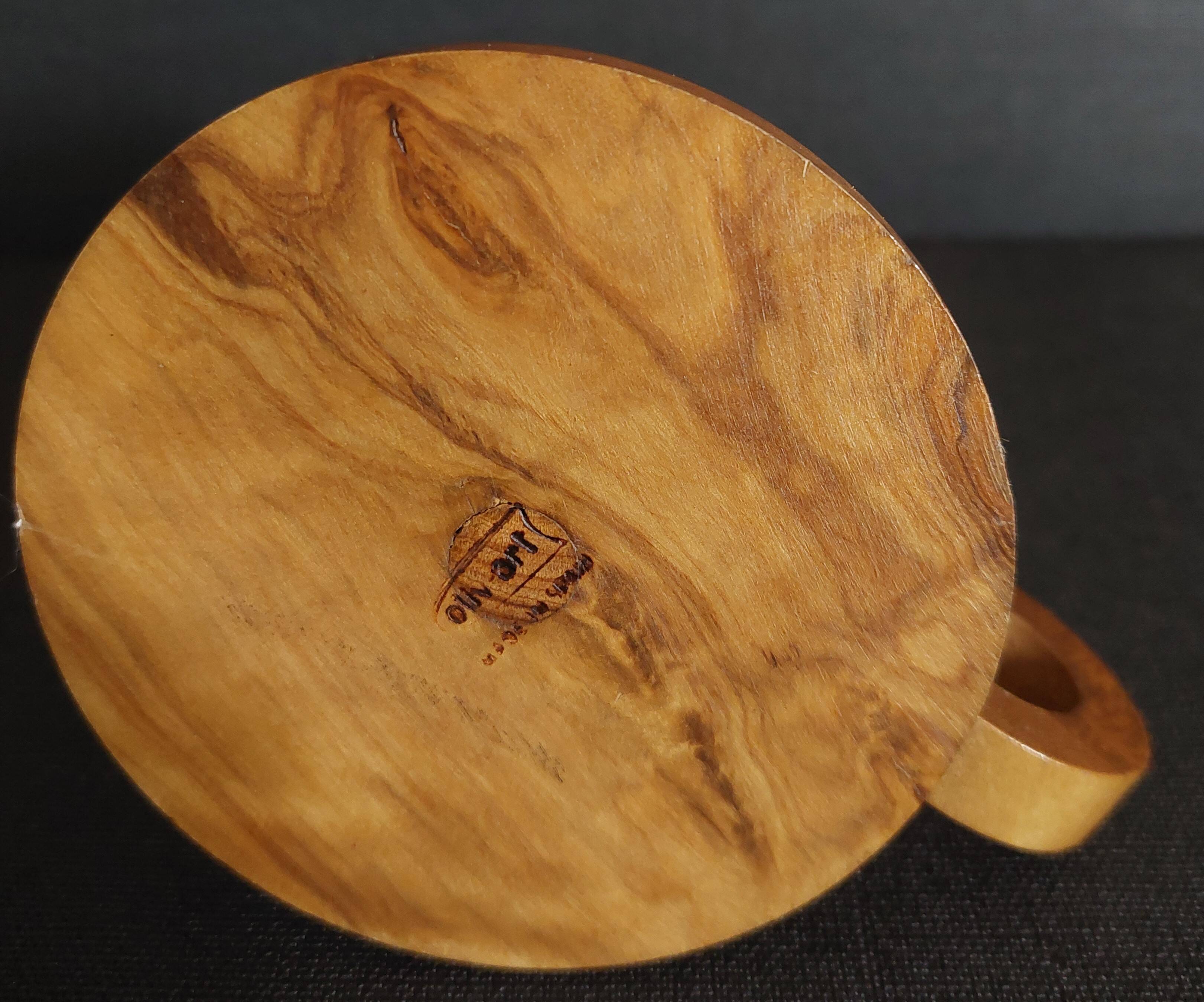 Vintage olive wood hand candle holder Oliv art made in Spain