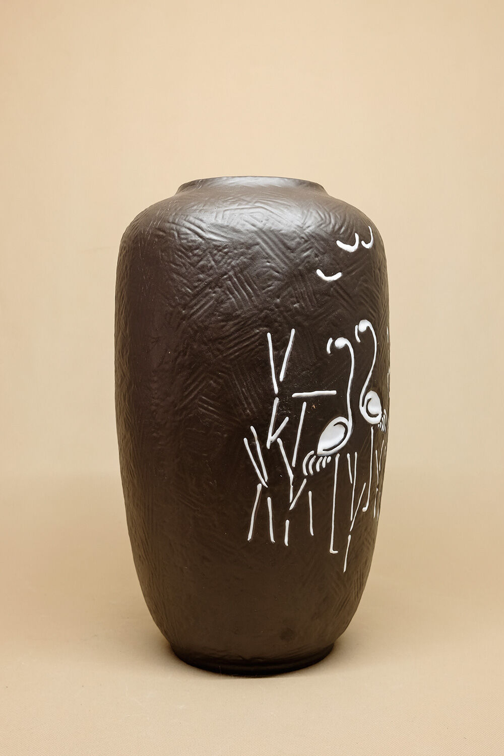 Ceramic vase with flamingo decor, 1950s
