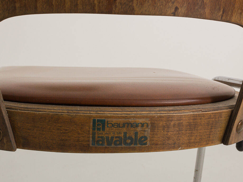 Set of 3 Jomain Baumann chairs, seat in imitation cognac leather, circa 1960