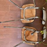 Pair of white formica chairs and stool