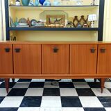 Sideboard with compass legs and leather by Malora 1955
