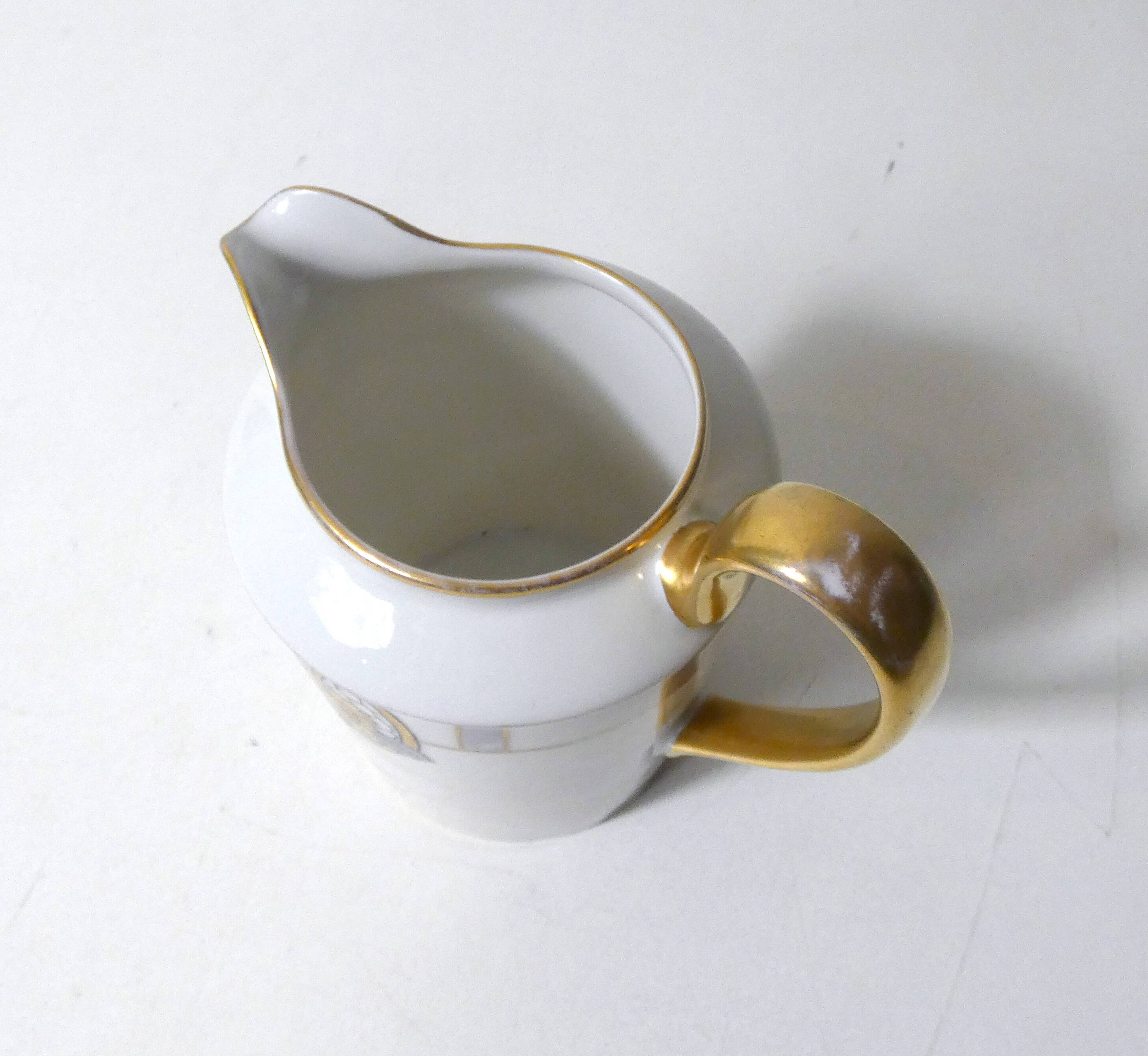 Limoges Ribes porcelain tea and coffee service, gold, silver, iridescent mother-of-pearl, Art Deco