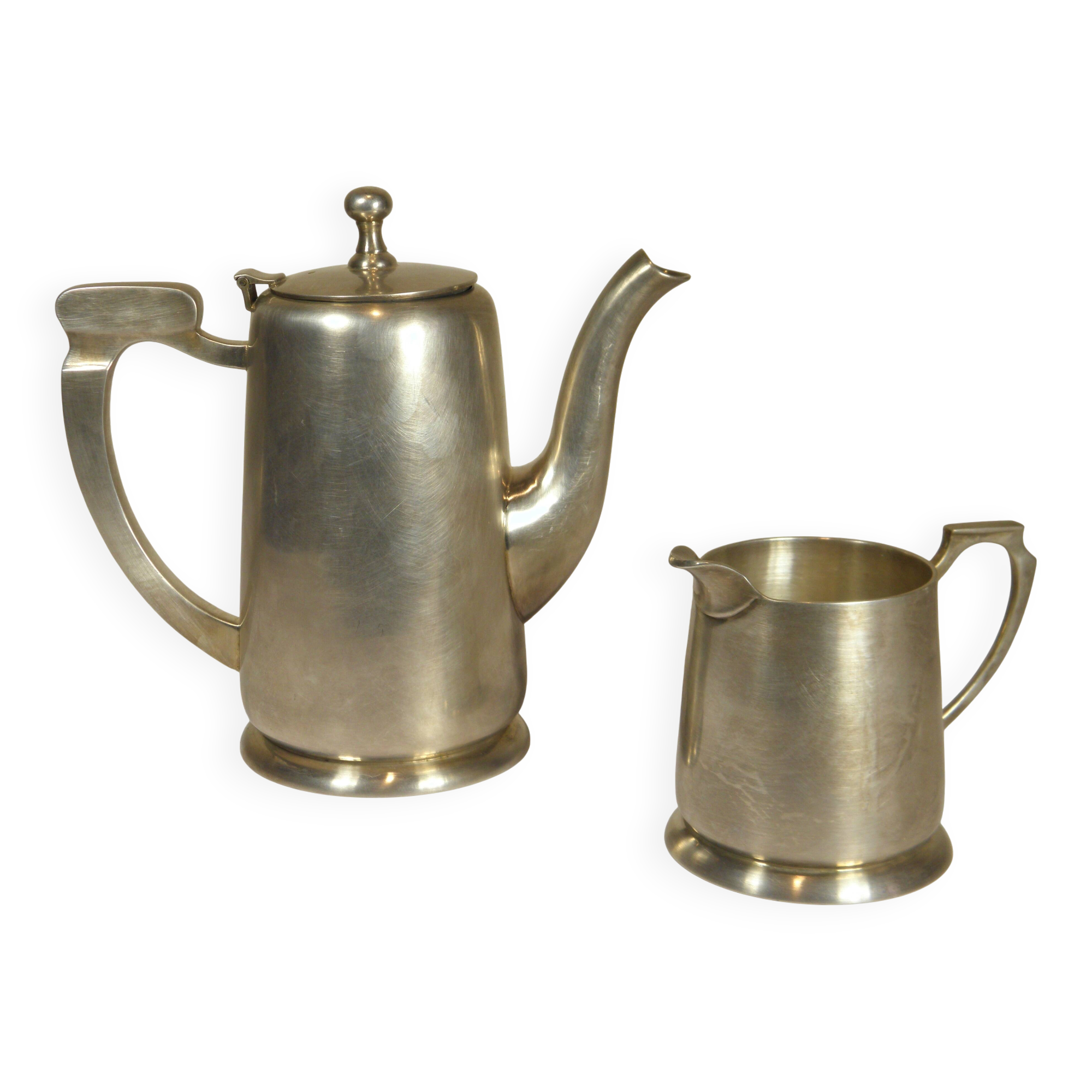 Silver-plated metal coffee pot and milk jug