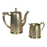 Silver-plated metal coffee pot and milk jug
