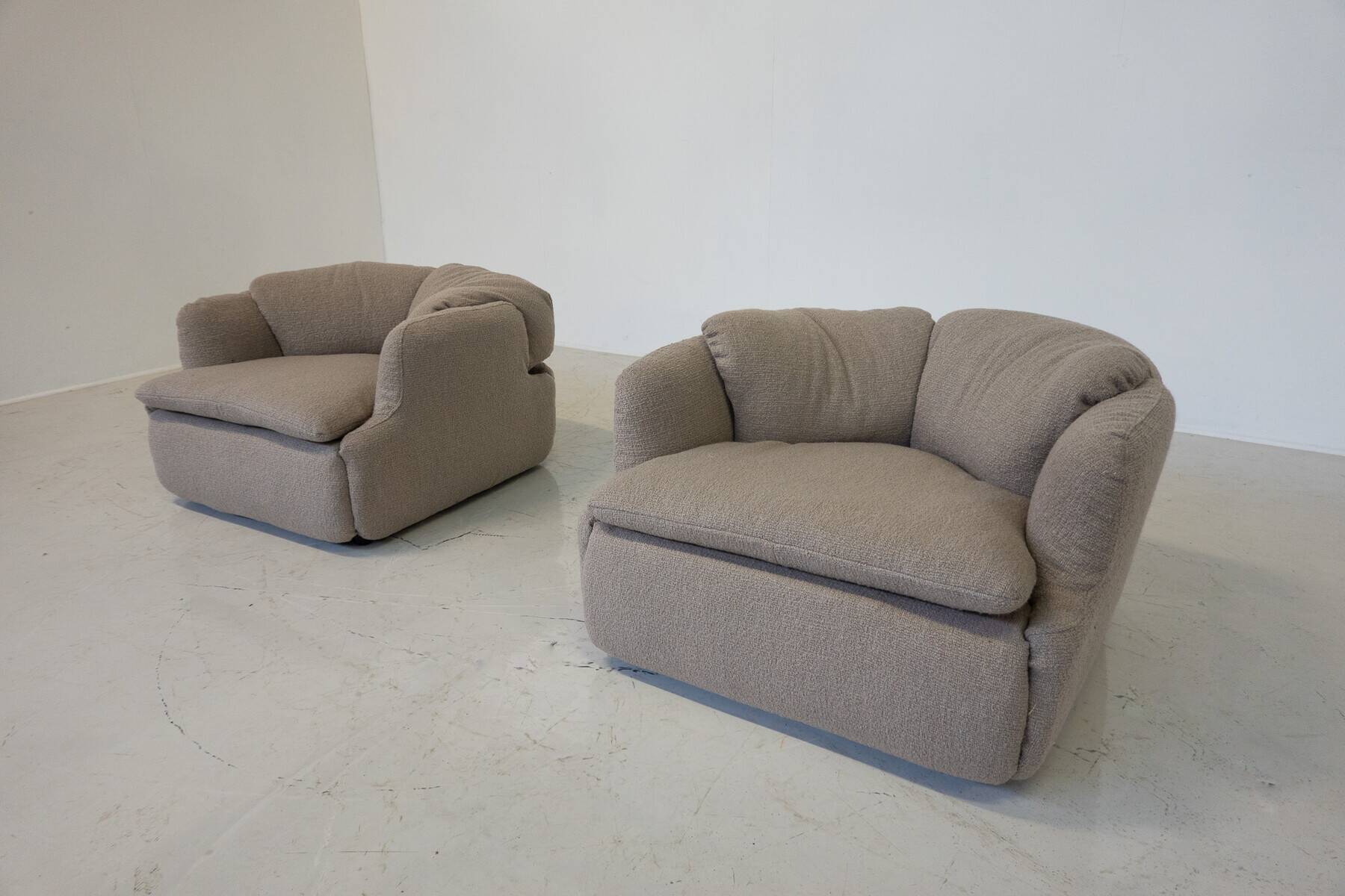 Confidential Seating Set by Alberto Rosselli for Saporiti, Beige Boucle Fabric, Italy, 1970s
