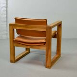 Ate van Apeldoorn Dutch Design Cognac Leather Cubic Pinewood Side Chair 70s
