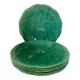 Set of 6 green earthenware dessert plates, vine leaf pattern.