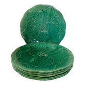 Set de 6 assiettes à dessert barbotine verte, modèle feuille de vigne
