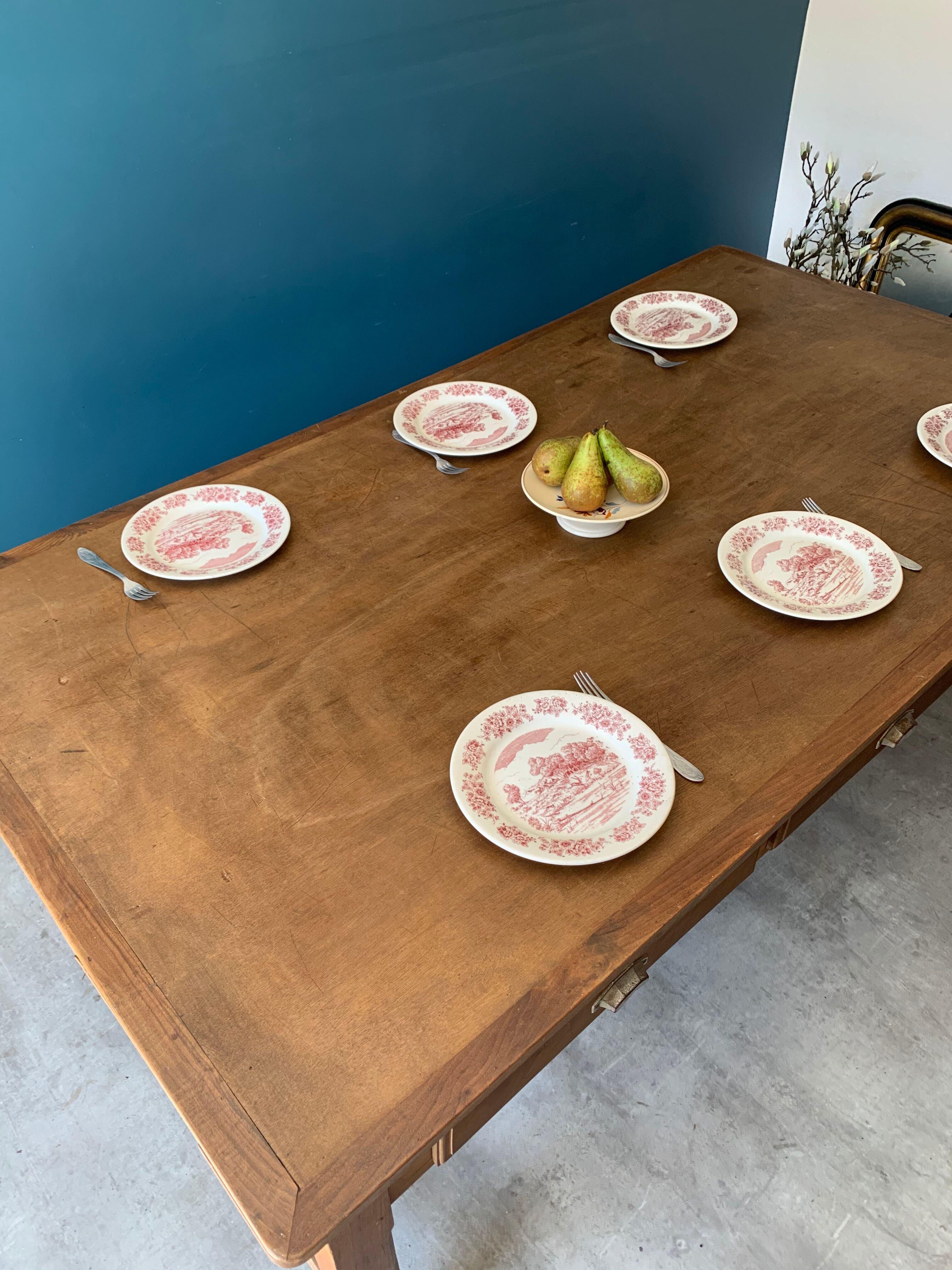 Farm table with 6 drawers
